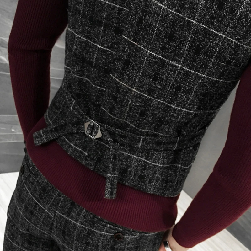 Качественный плотный мужской жилет зимний шерстяной модный клетчатый деловой