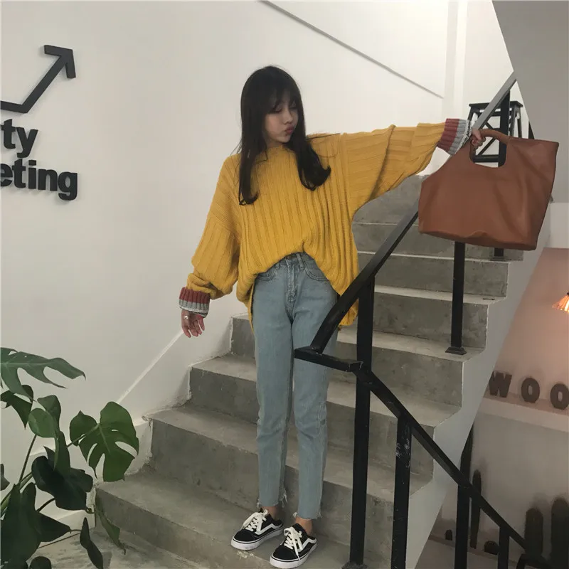 Женский Винтаж Harajuku Ulzzang джемпер для Для женщин контрастной отстрочкой половина