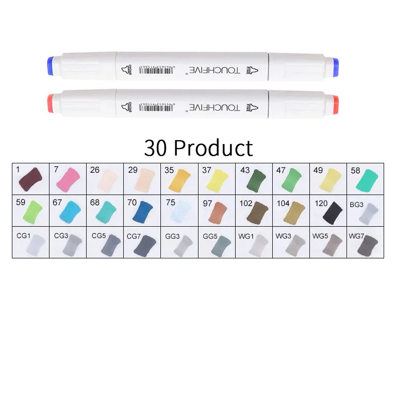 WHITE-30 PRODUCT TOUCHFIVE 168 цветов художественные Маркеры Набор ручек с двойной головкой ручка для рисования манга маркер для окрашивания выдвижных ящиков поставки Студенческая ручная краска - Цвет: WHITE-30 PRODUCT