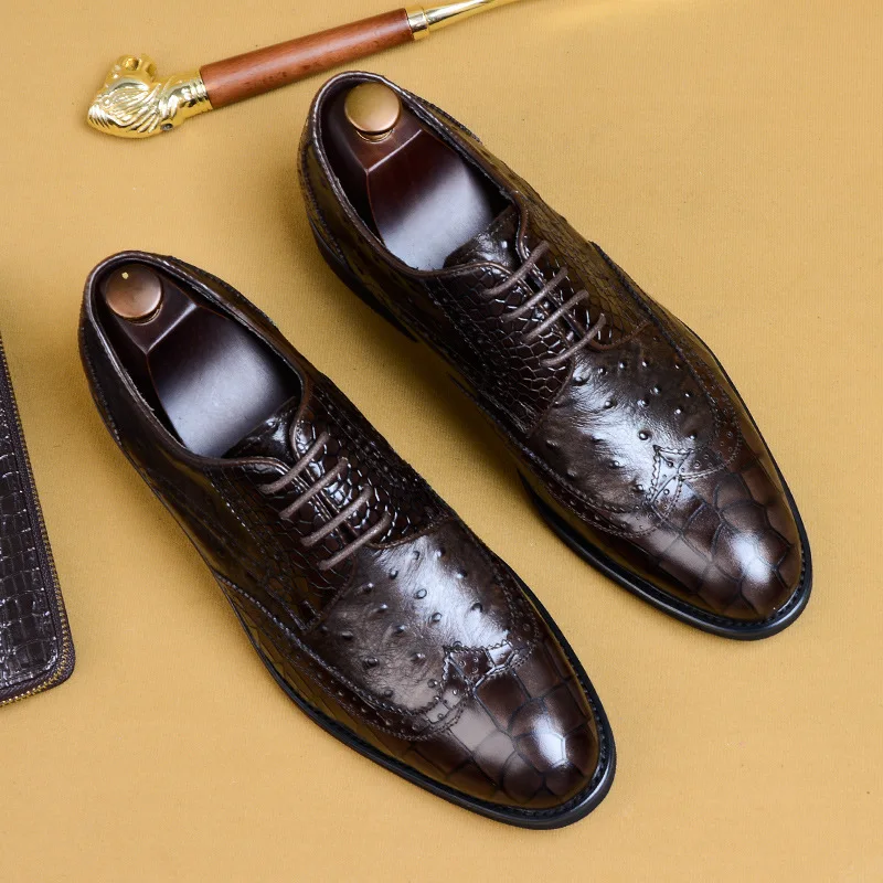 QYFCIOUFU Новая мужская обувь с страусиным узором винтажная британская коровья кожа
