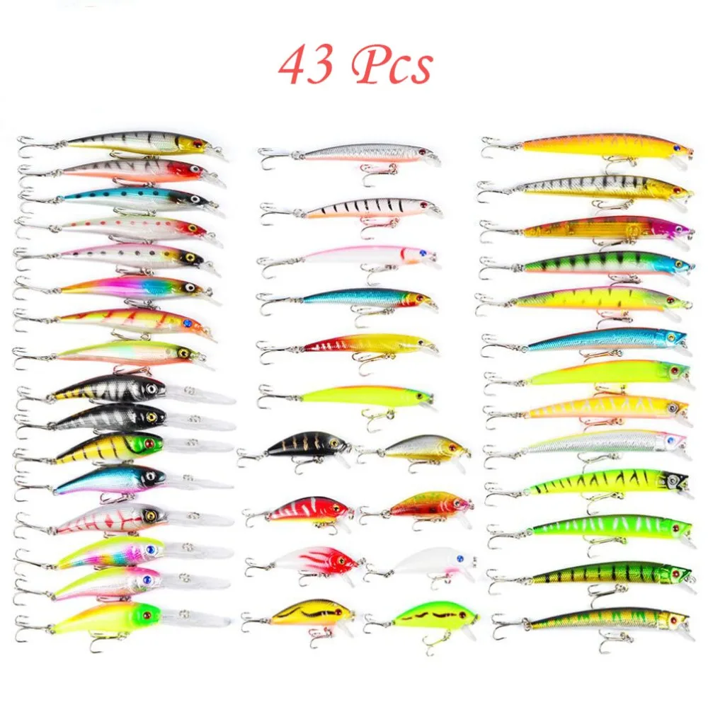 43 шт./лот Minnow рыболовные модели приманки Crankbait Спиннер воблеры Карп Рыболовный