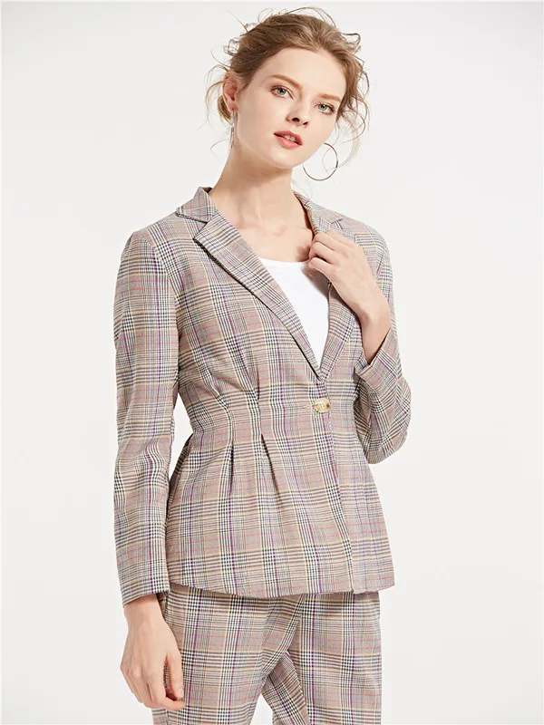 Весна 2019 женский костюм в клетку на одной пуговице тонкая талия три четверти