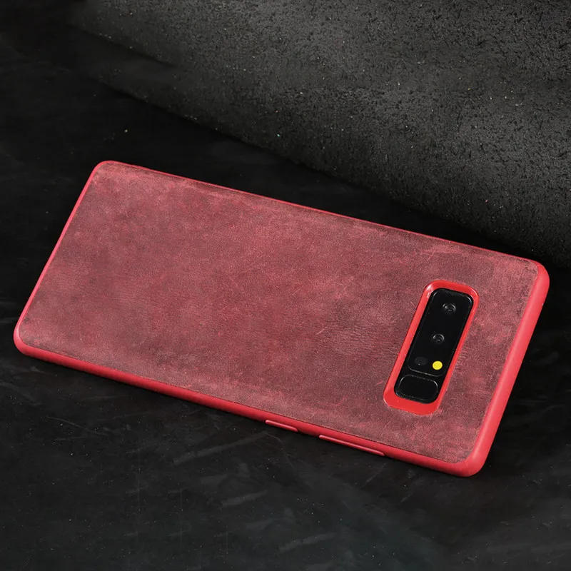 Red Чехол для телефона из натуральной кожи для samsung Galaxy Note 10, 9, 8, чехол Crazy Horse, кожаная задняя крышка для S7, S8, S9 Plus, A5, J5, J7, чехол s - Цвет: Red