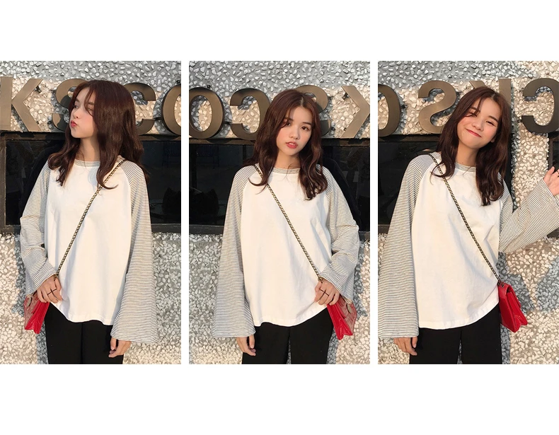 YouGeMan модная футболка женская весенняя одежда корейская Ulzzang Harajuku полосатая футболка с длинным рукавом Женская свободная футболка Топы