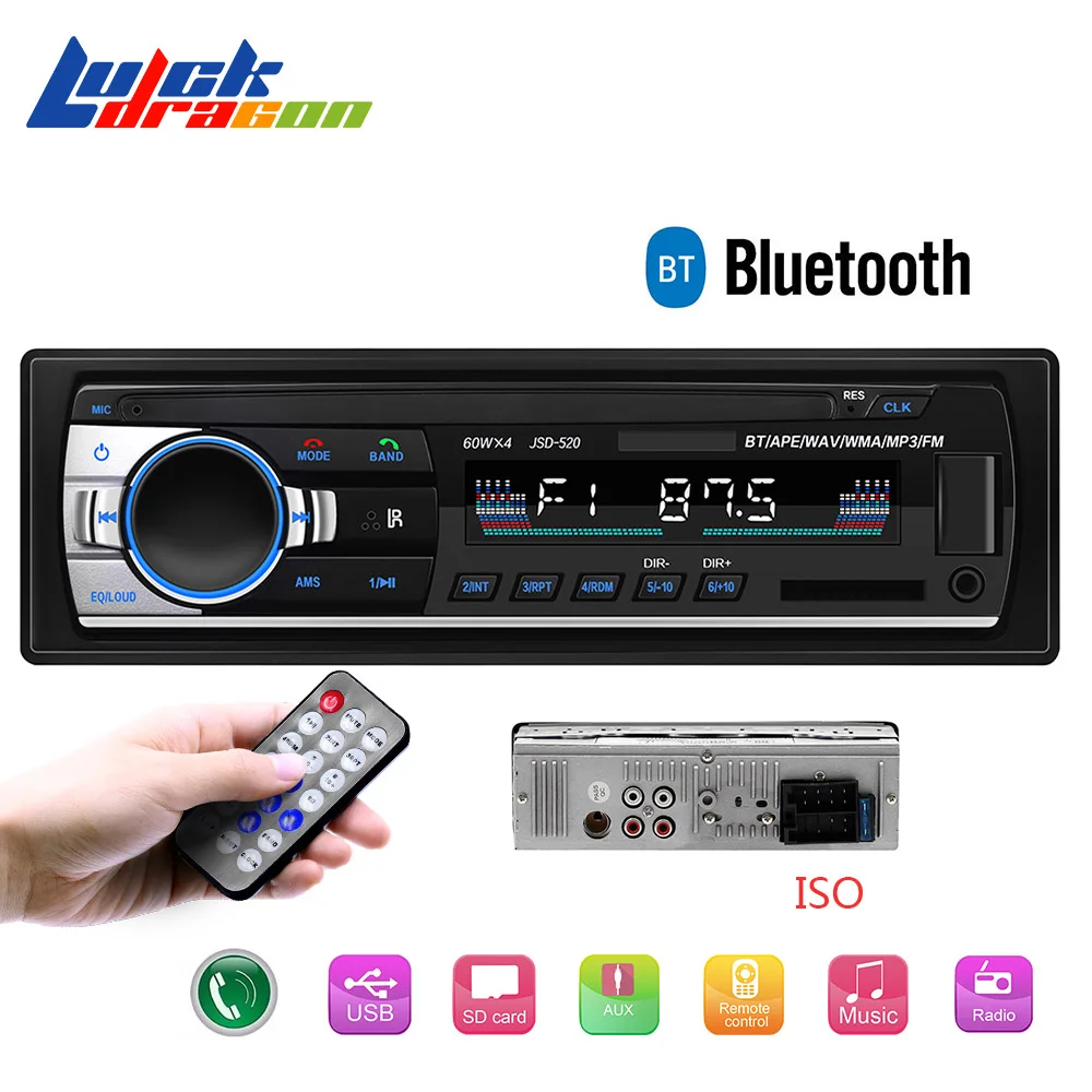 Радио Buletooth Handsfree авторадио FM AUX USB SD Пульт дистанционного управления автомобильный Радио музыкальный mp3-плеер 1 din звуковый эффект автомобильный аудио JSD-520
