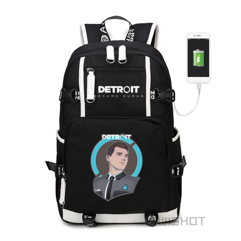 Black4 WISHOT игра Детройт: стать человеком рюкзак rk800 сумка на плечо дорожная школьная сумка usb зарядка сумка для ноутбука светящаяся сумка - Цвет: Black4