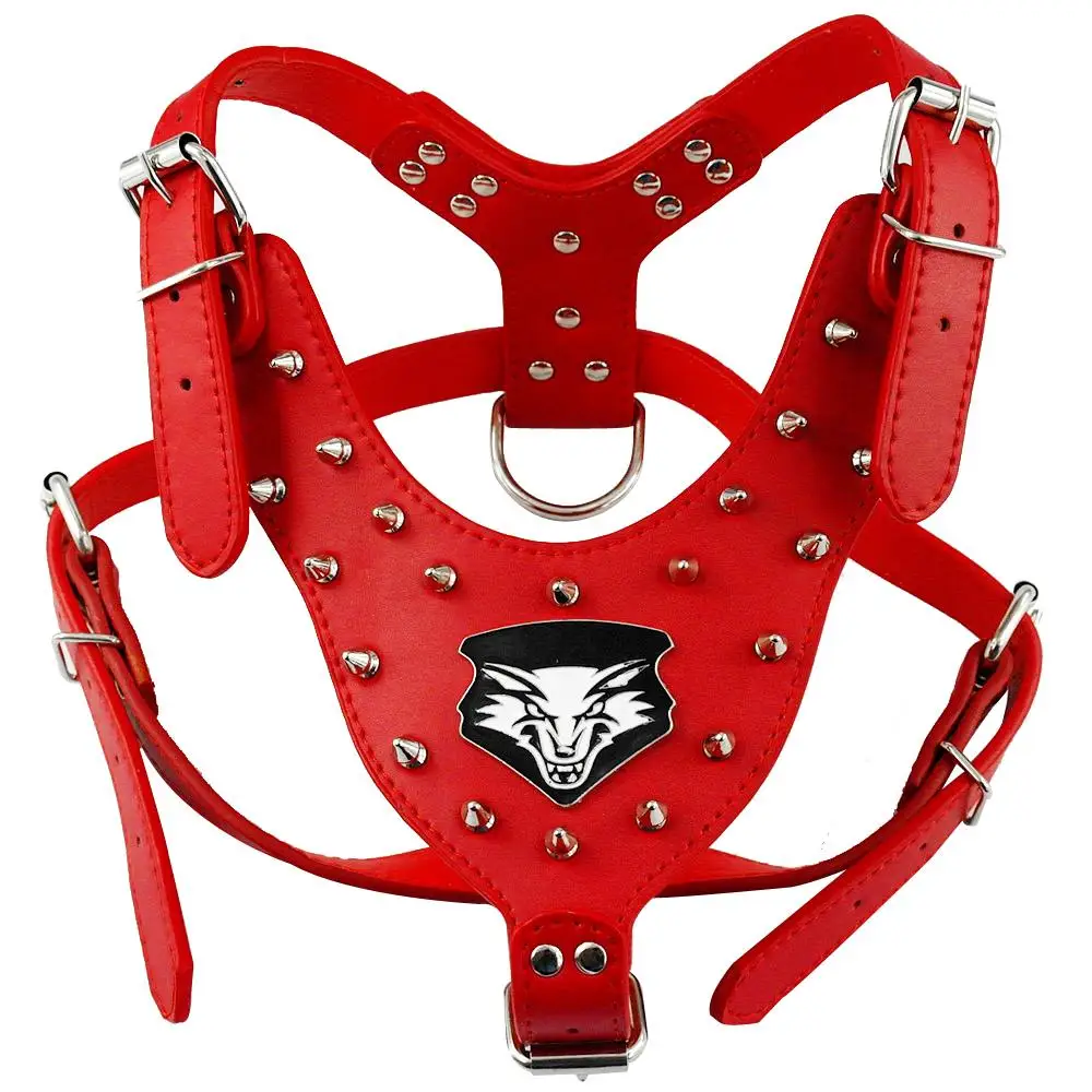 Шлейка и поводок для собак из мягкой кожи с шипами Pitbull Bully|har jewelry|harness chainharness leash |