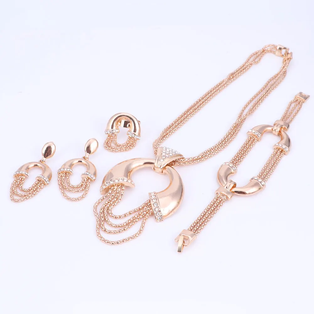 Ожерелье серьги браслет кольца вечерние аксессуары очаровательный золотой цвет