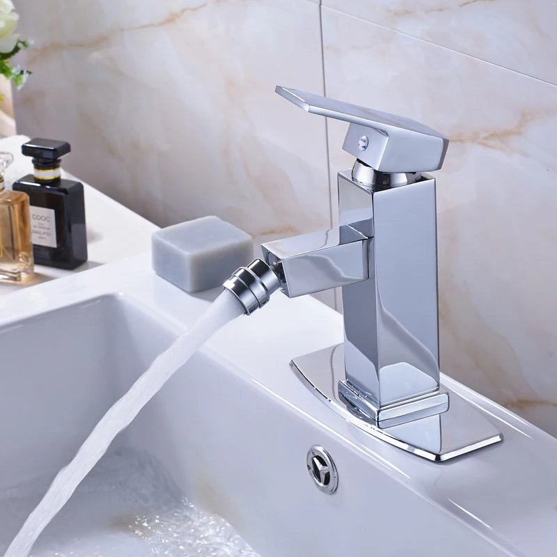 

Polished Chrome Single Lever Bathroom Bidet Faucet Deck Mounted Square Mixer Taps Women use Faucet
