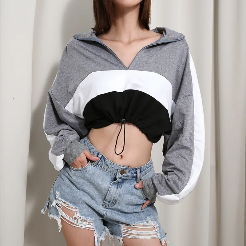 

Hot Hot Short Style Hoodie Long Sleeve Coat Tops Above Navel Match Most