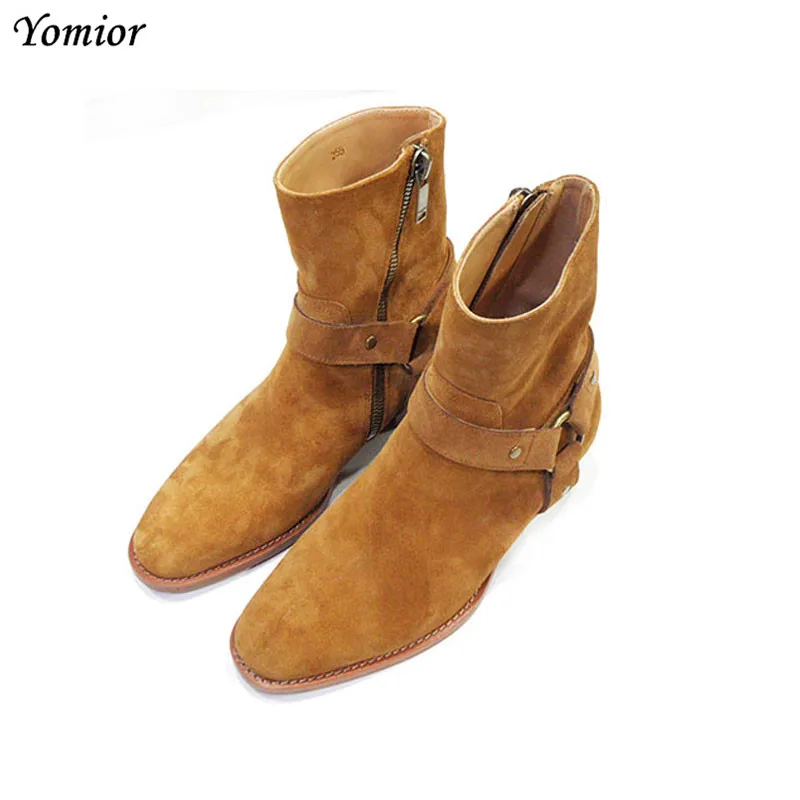 

Handmade Kanye West Shoes Men Boots Chelsea Ankle Boots Genuine Leather Wedding Party Dress Boots Motorcycle Men Shoes Big Size