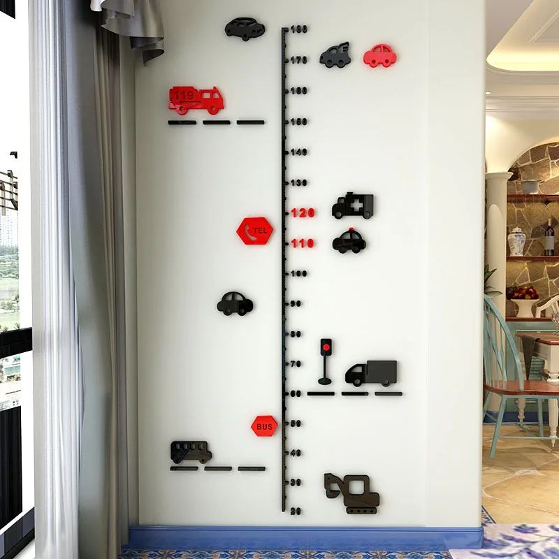 Мультфильм грузовик автомобили измерения высоты акриловые наклейки DIY настенные