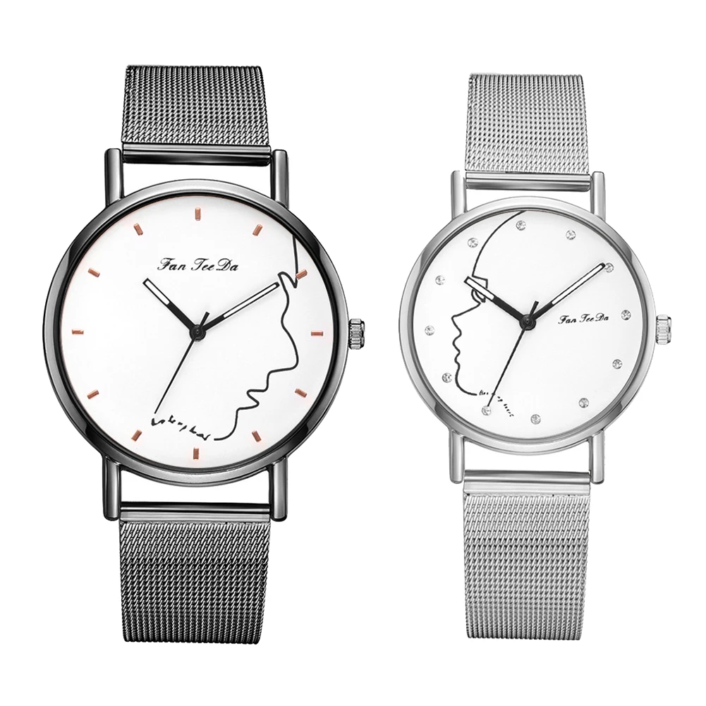 Модные 2 шт./компл. мужские и женские наручные часы с круглым циферблатом