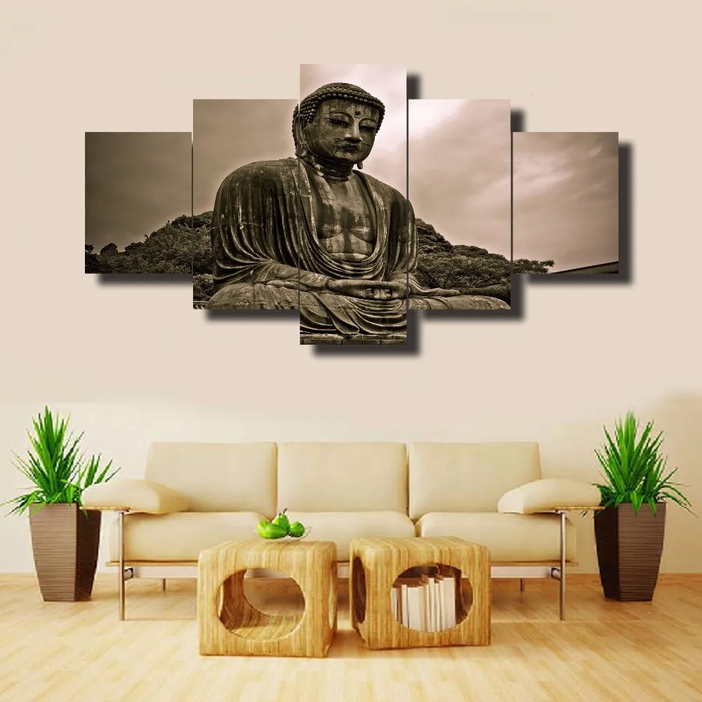 HD печать 5 шт. большая статуя Будды Холст Картина гостиная декор холст живопись