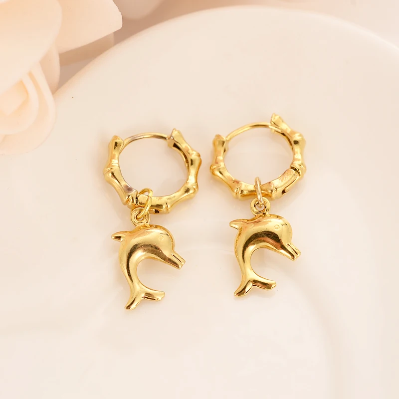 

Bangrui cute beads Dolphin Gold Color Copper Earring Women/Gril Gift Lovely Cute Animal Charm Jewelry kids gift diy charms