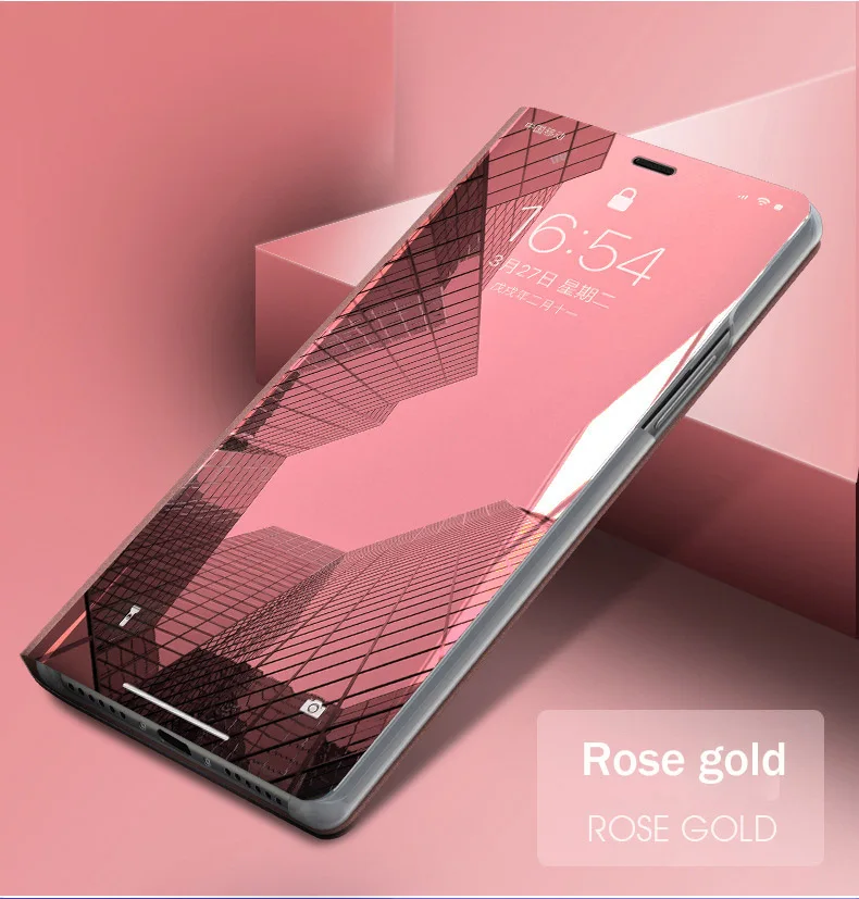 Rose gold Умный зеркальный чехол для телефона Xiaomi Redmi Note 7 Чехол-книжка с откидной крышкой для Xiaomi Redmi Note 7 Pro деловой чехол для Xiaomi Redmi 7 Etui - Цвет: Rose gold
