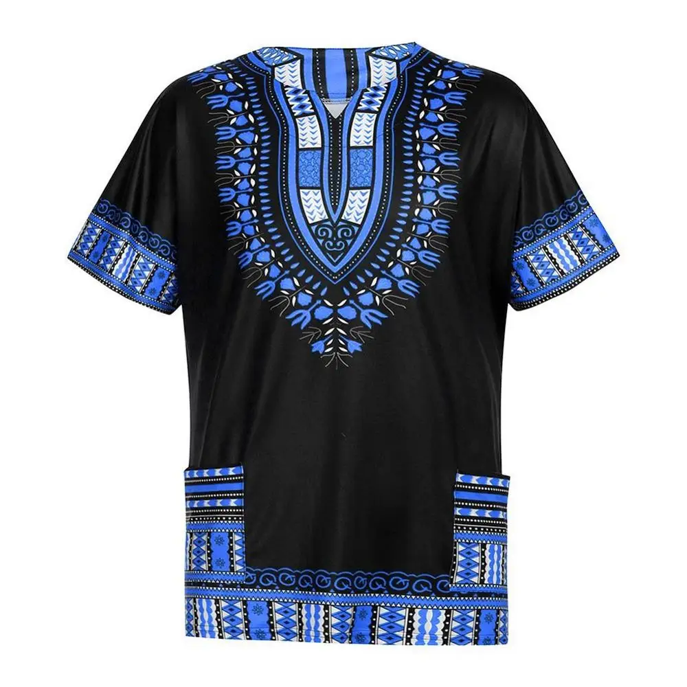 Blue Fadzeco Дашики африканская мужская одежда летняя новая футболка Топ традиционный этнический принт Топы африканская мужская одежда S-2XL - Цвет: Blue