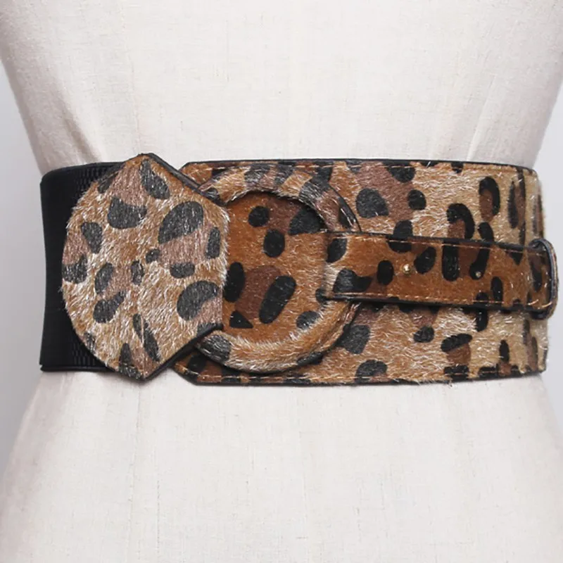 Leopard color SeeBeautiful, новинка, осенне-зимний эластичный пояс из искусственной кожи, широкий пояс с большим кольцом для женщин Y416 - Цвет: Leopard color