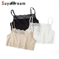 suyadream women tube top 100 natural silk and lace bandeau adjustable shoulder tape new healthy underwear beige black white