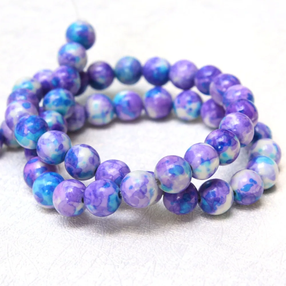 Оптовая продажа бусины из фиолетового натурального белого камня с рисунком