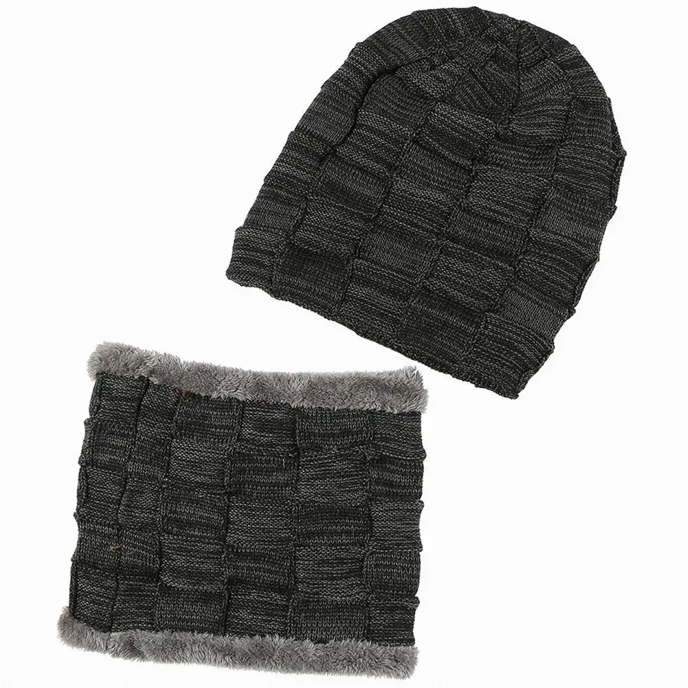 Мужская теплая вязаная шапка и круглый шарф Лыжная для улицы холодная зима