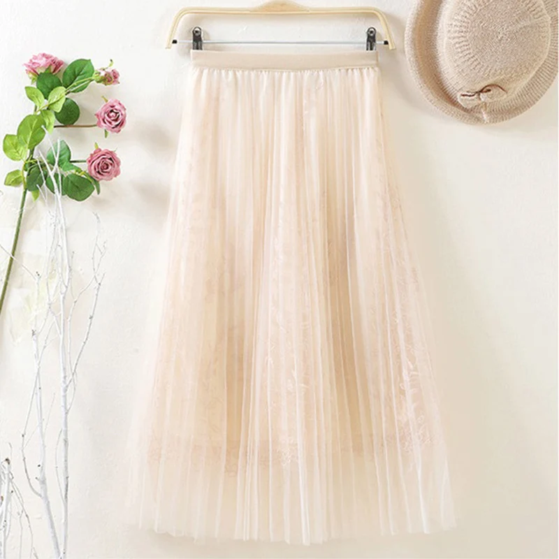 Сетчатая юбка для женщин новинка 2020 кружевная приталенная с вертикальными