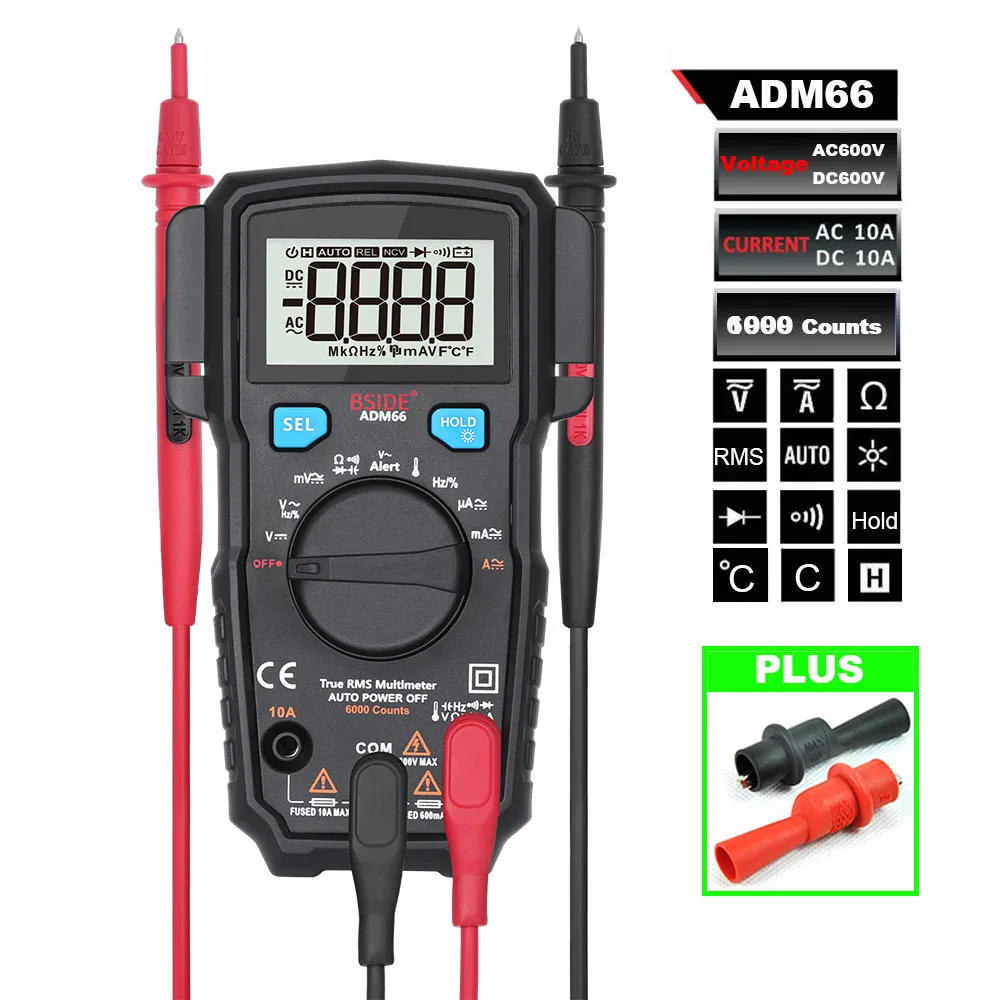 Цифровой мультиметр BSIDE ADM66 двойной слот автоматический диапазон TRMS DMM 6000