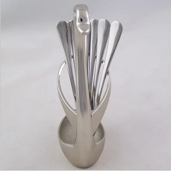 7 шт./лот посуда Лебедь ложка столовые приборы 3 ложки + вилки 1 держатель Фрукты