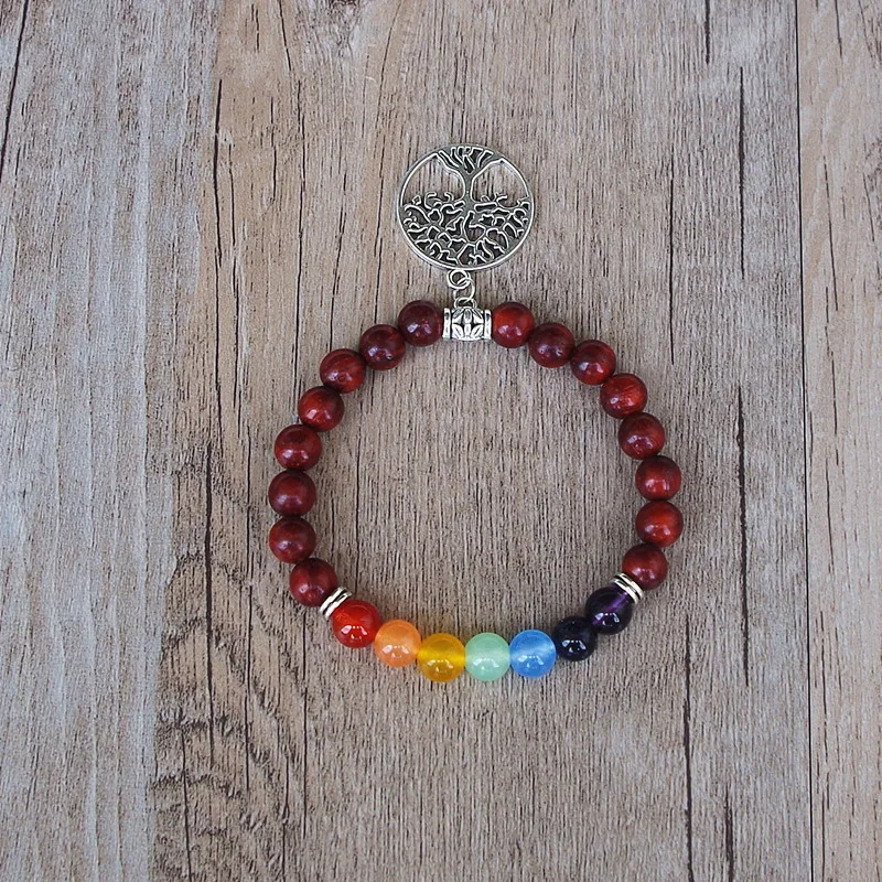 Браслет чакра ручной работы сделай сам 7 чакр темно красные деревянные бусины|mala