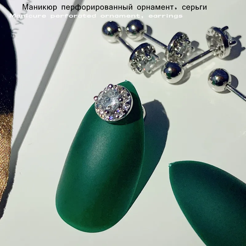 

Japanese and Korean fashion trend nail piercing ornament, hypoallergenic thread zircon round four-claw titanium