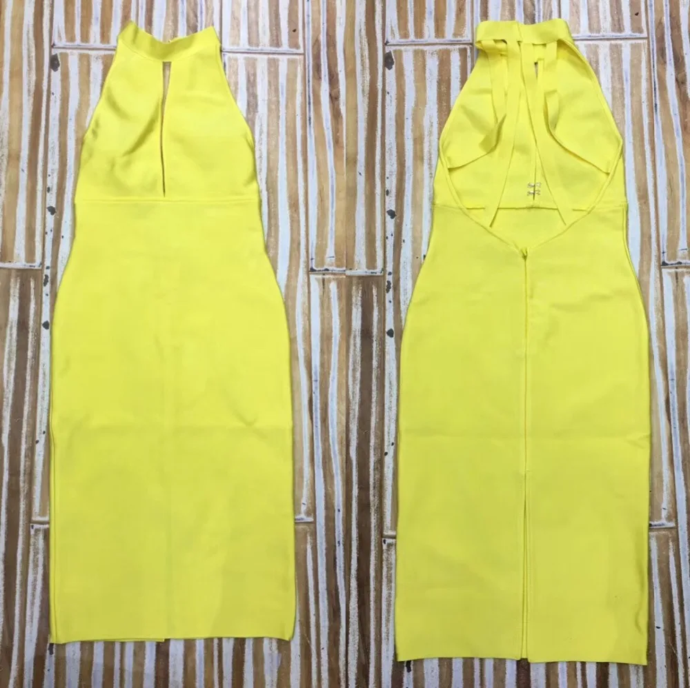 Летнее платье женское сексуальная длина до колена желтое черное Бандажное