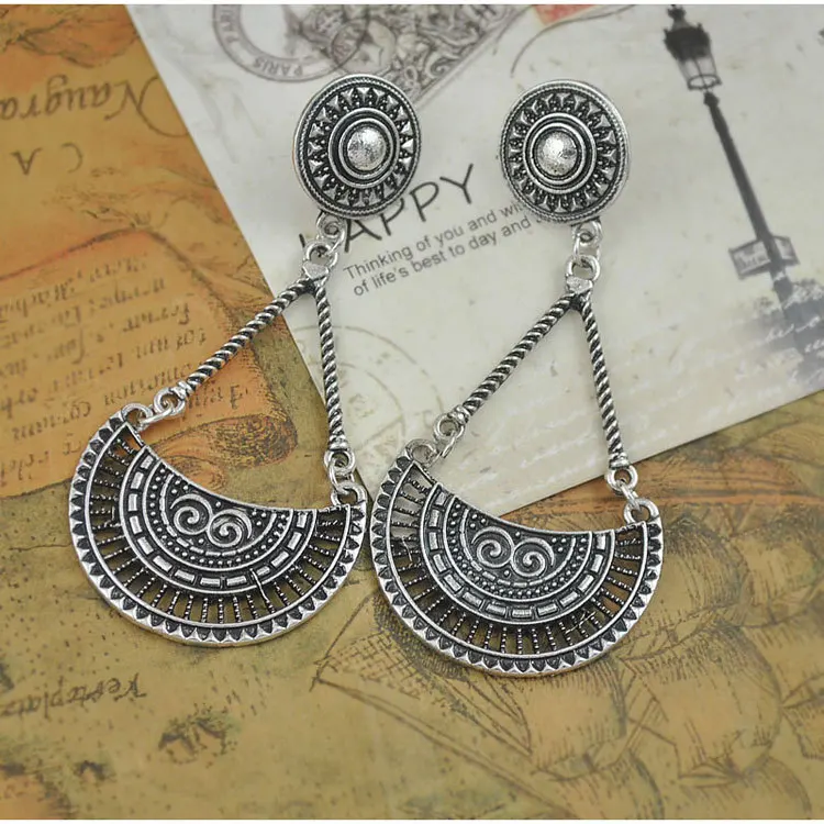 Женские винтажные серьги-подвески богемные украшения с резной геометрией в
