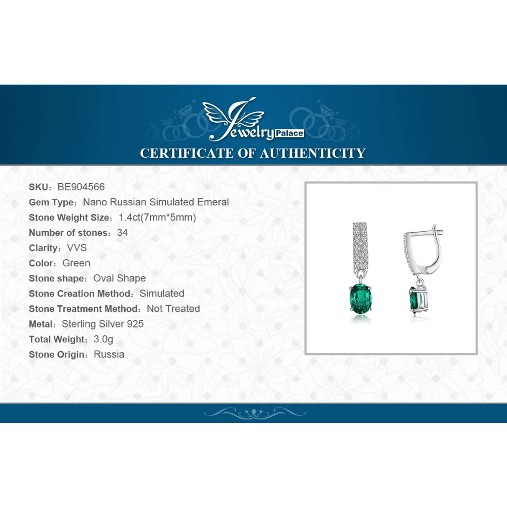 Jewelrypalace bornstone 1.7ct Овальный Nano России имитации Изумрудный Клипсы натуральная 925