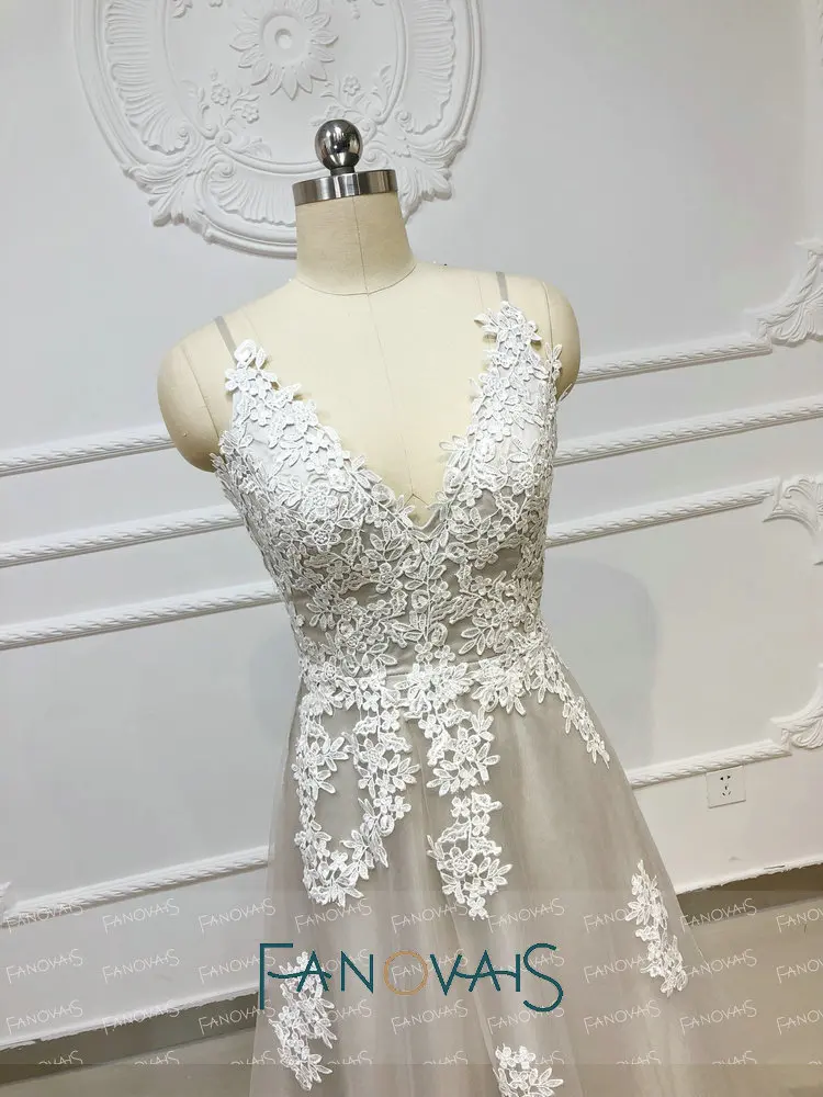 Серый Пляж Бохо Свадебное Платье 2019 Кружева Свадебные Платья Vestido De Novia Robe Mariee