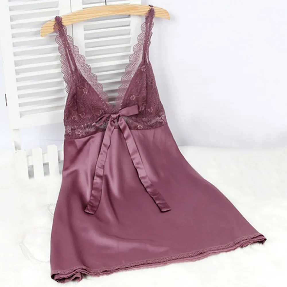 Женская кружевная ночная рубашка из искусственного шелка сетчатые атласные