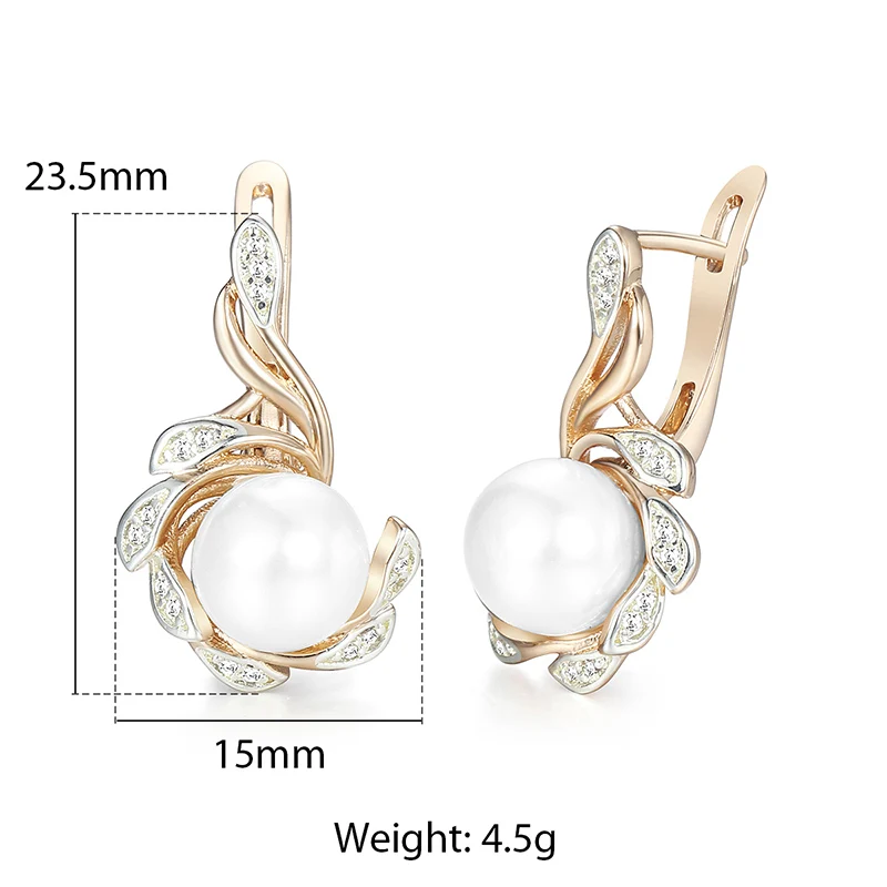 Серьги гвоздики с искусственным жемчугом для женщин Iced Out CZ в форме листа 585