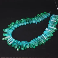 15 5strand top drilled beautiful gradient blue green color titanium raw crystal quartz point beadsrough stick pendant jewelry