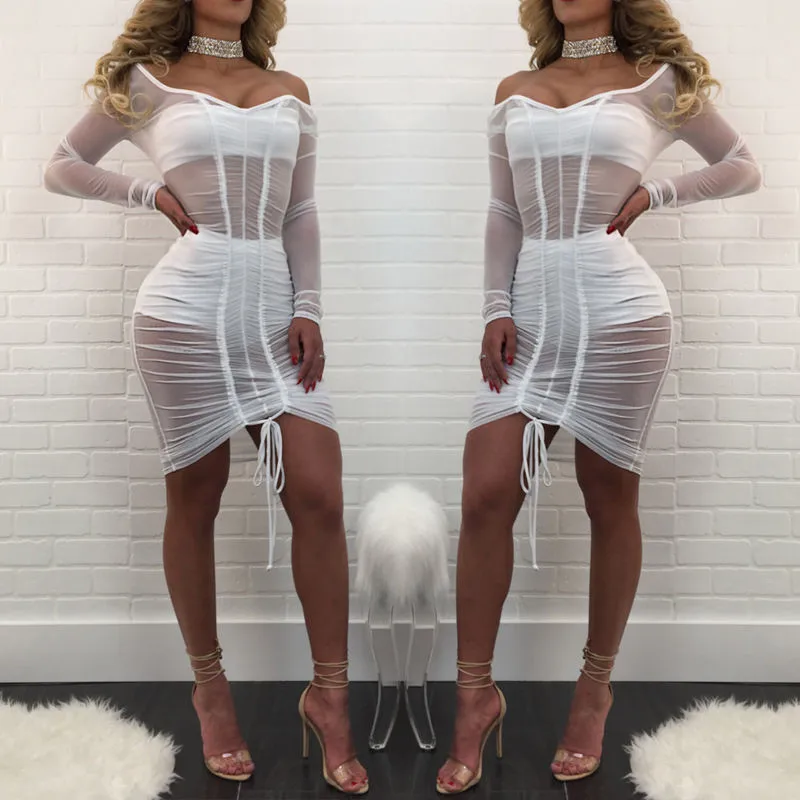 Сексуальное полупрозрачное летнее Сетчатое платье вечернее с длинными рукавами