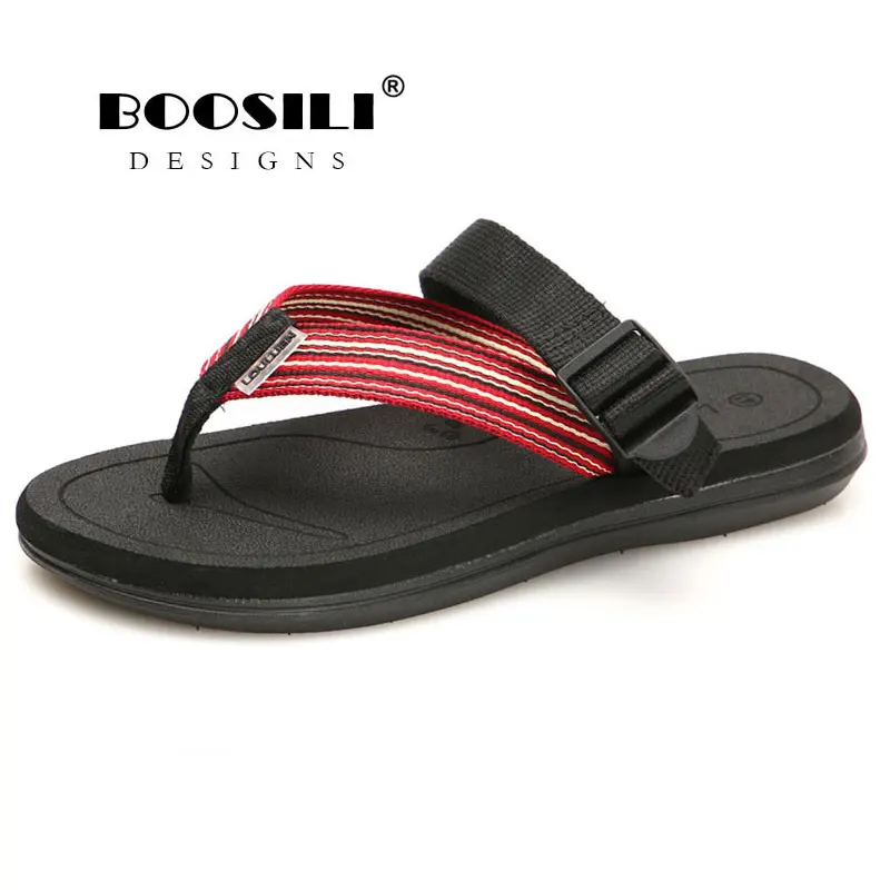 

Mens Leather Sandal Zapatillas Hombre Boosili 2020 New Breath Slippers Sandals Men High Quality Outdoor Cool Male Stripe Flat