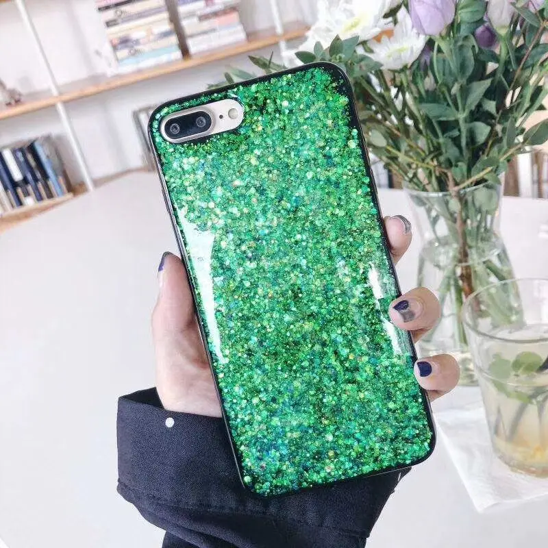 VANFOO LUXURY Allochroic Glitter Case For iPhone X 7 8 Plus 6 6s Green Blue Color Soft Epoxy Bling Paillette TPU Back Cover |