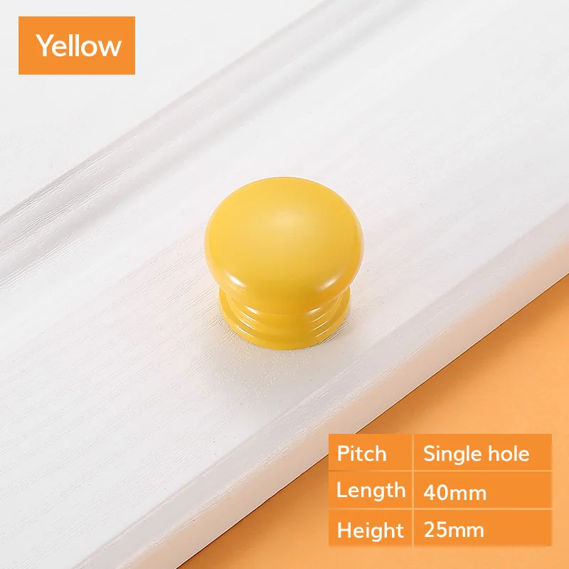 Yellow Knob Деревянные дверные ручки, Детские кухонные ручки и ручки для шкафа, Мебельная ручка для шкафа, цветные круглые ручки для ящиков - Цвет: Yellow Knob