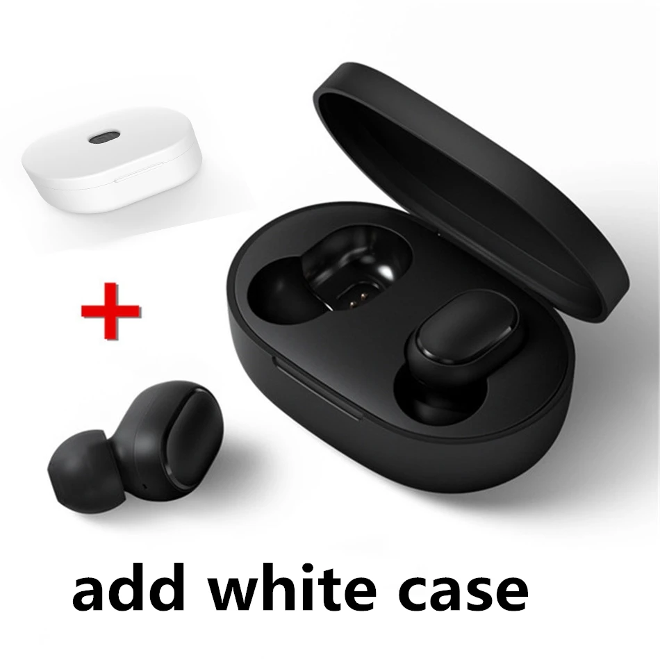 BLACK and white case Xiaomi mi Red mi AirDots TWS Bluetooth 5,0, наушники, настоящие беспроводные, голосовое управление, шумоподавление, стерео наушники, Handsfree mi c - Цвет: BLACK and white case