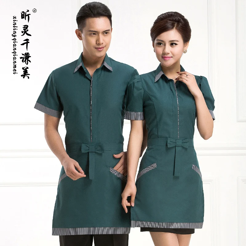 Униформа для отеля рубашка с рукавами пузырями и короткими летняя униформа