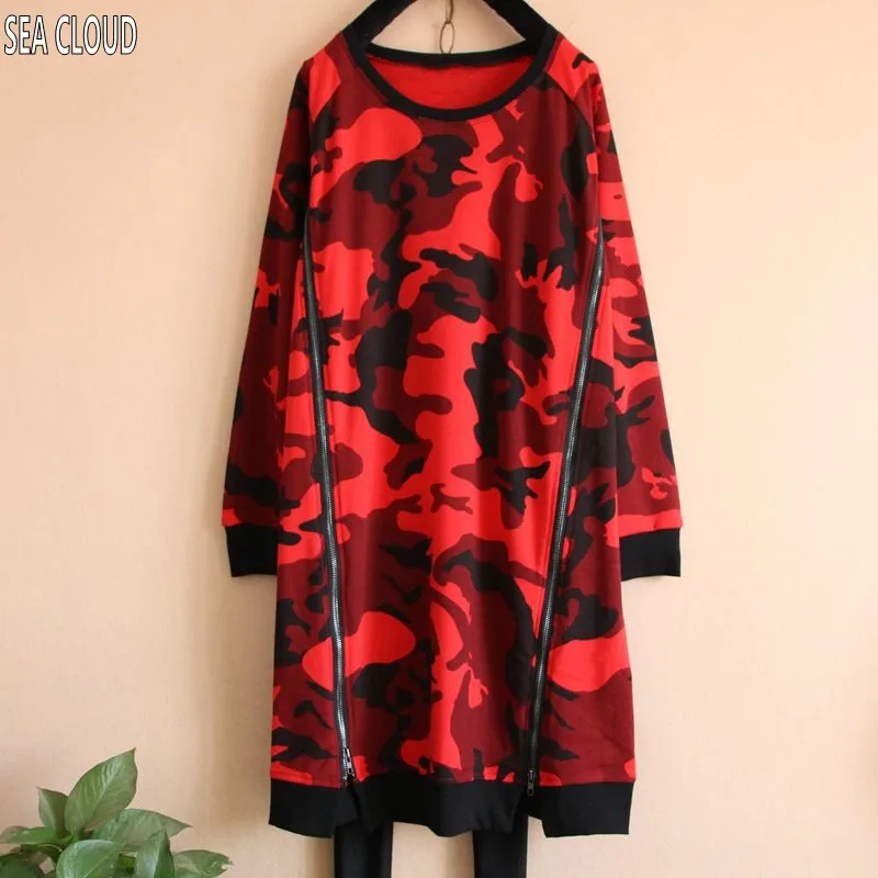 

82 plus size female long-sleeve t-shirt spring & autumn fashion Camouflage large t shirt skirt basic long t shirt