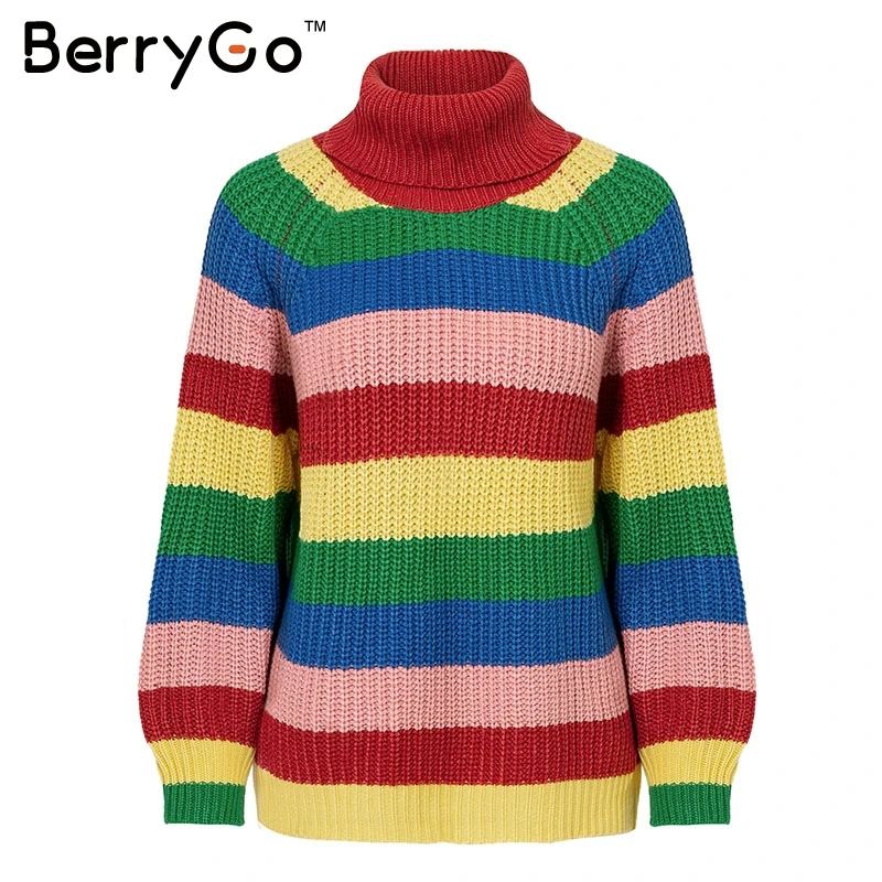 BerryGo/модный Радужный свитер с рукавами летучая мышь элегантные женские пуловеры