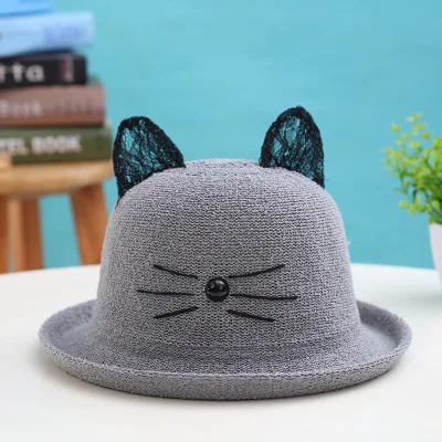 gray SUOGRY брендовая Бейсболка для женщин, однотонные солнечные шляпы, летние милые кружевные ушные соломенная шляпа Панама, вышивка, пляжная шляпа, Панама, шапка для девочек - Цвет: gray