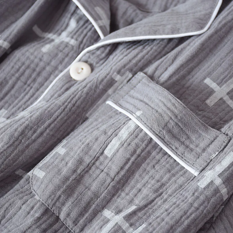 Мужская пижама из 100% хлопка с коротким рукавом летняя со складками свободная для