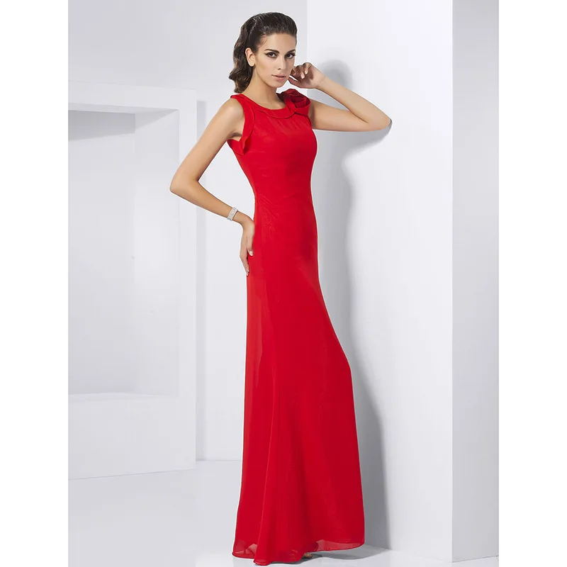 TS Sheath / Column Jewel Neck Floor Length Chiffon Prom Formal Evening Military Ball Dress with Flower | Свадьбы и торжества