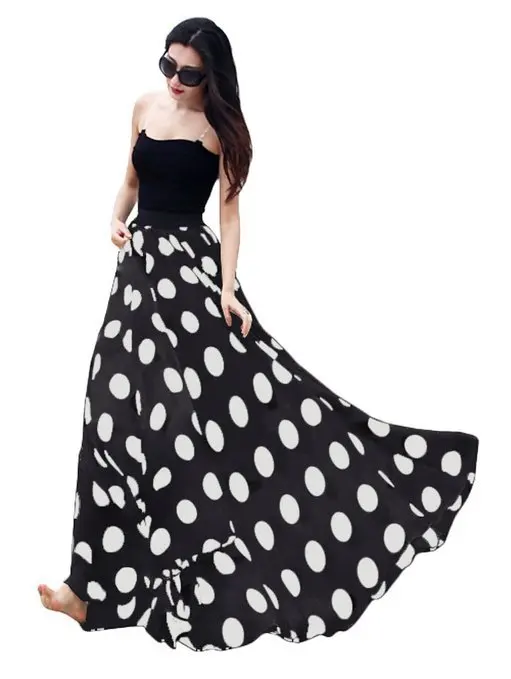 Женская шифоновая юбка макси в горошек с завышенной талией|maxi skirt black|long maxi skirtfashion