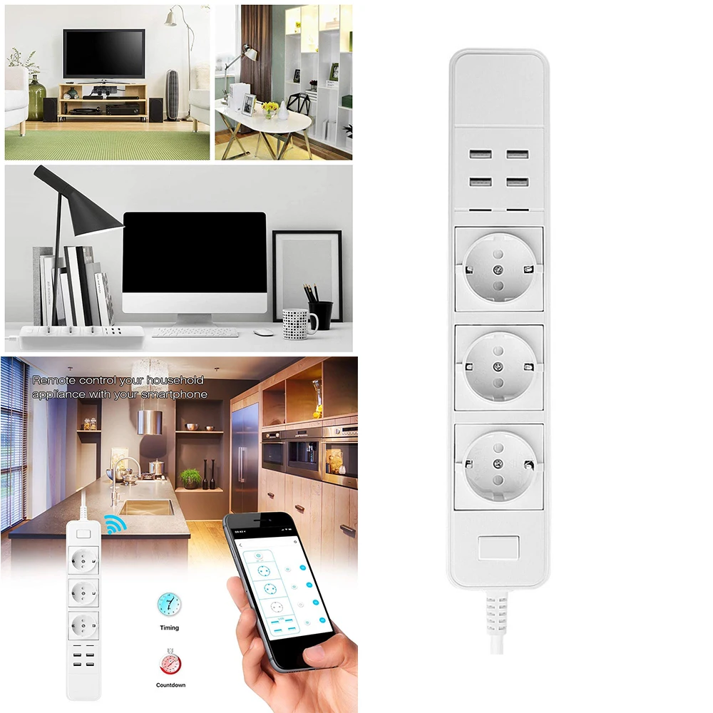 Wi-Fi умная розетка с 3AC 4USB умные розетки Smart WiFi полоса питания беспроводной пульт дистанционного управления ЕС вилка для электрической розетки